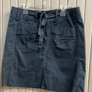 Blue Knee-Length Pencil Skirt with Tie Front
